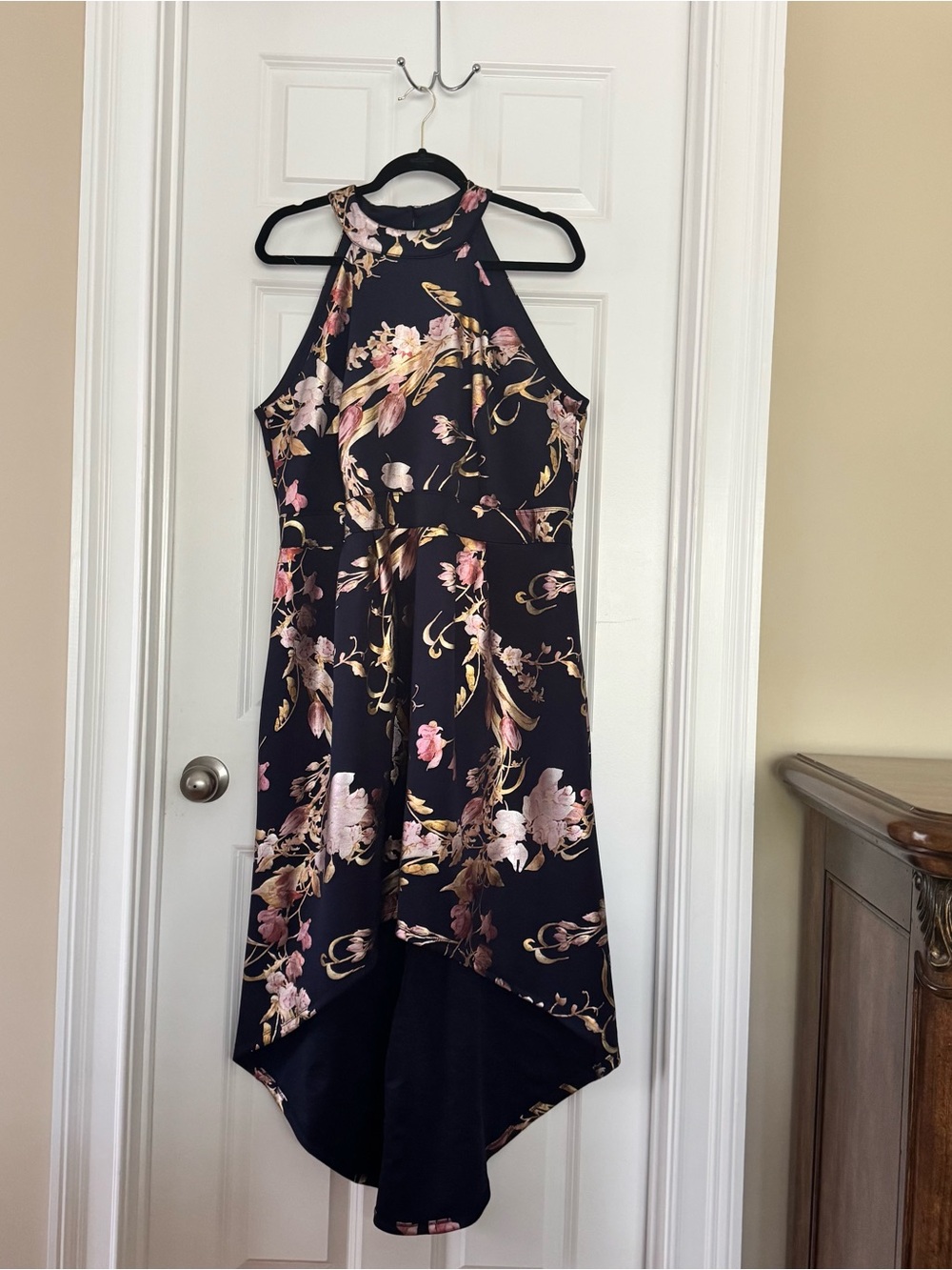 Enfocus Studio Black Floral High-Low Halter Dress